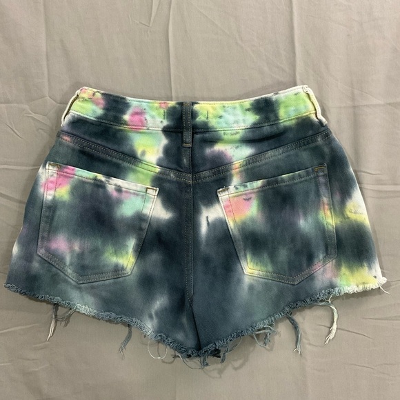 PacSun Shorts Womens 24 High Rise Festival Tie Dye Denim Blue Green Cut Offs - Picture 9 of 10